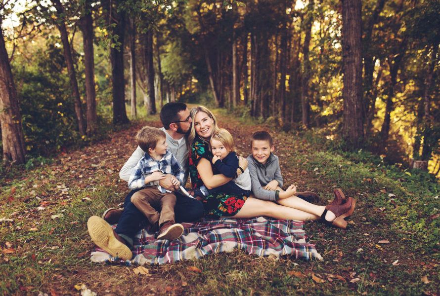 Family Sitting on Blanket during fall in Charlottesville Virginia