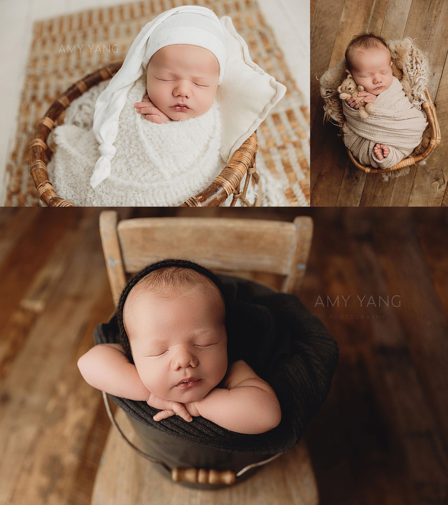 little one rests on side of bucket sleeping by Amy Yang Photography