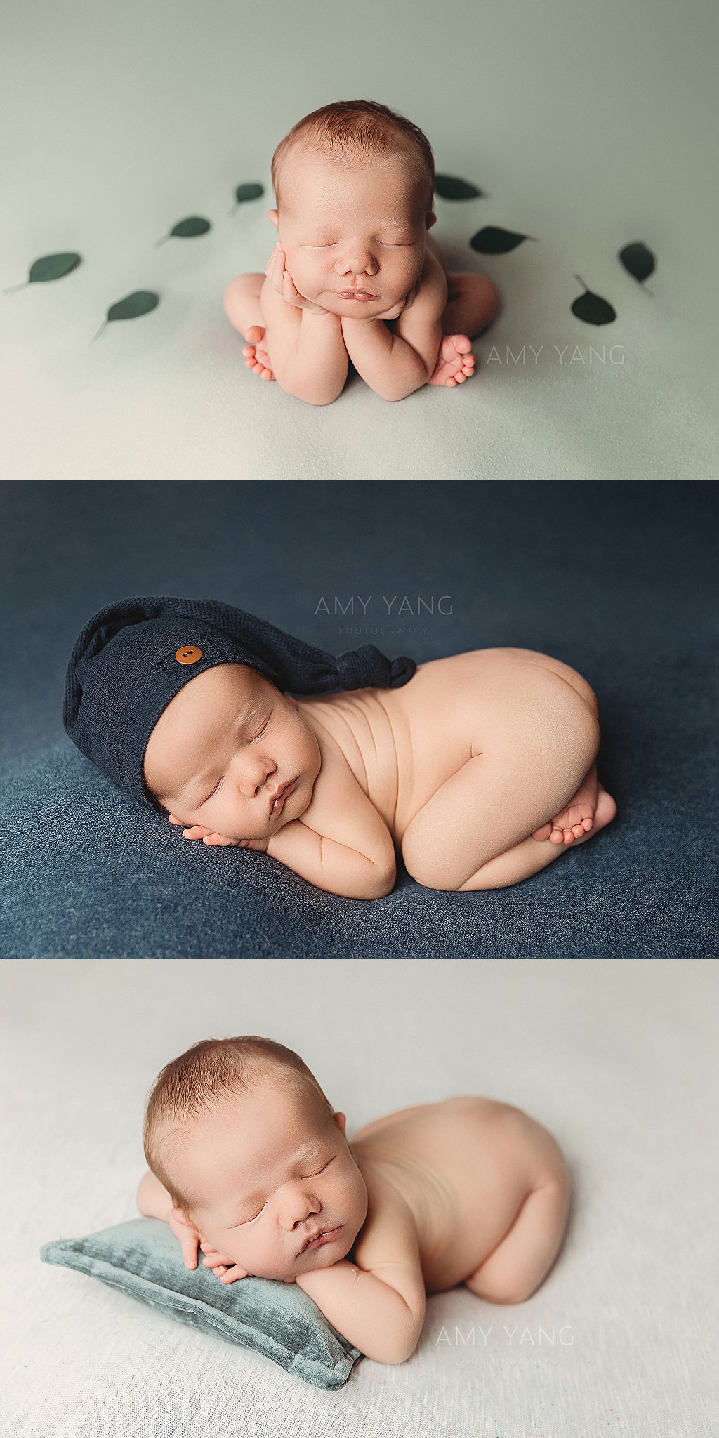 little one sleeps with head wresting on hands by Charlottesville newborn photographer