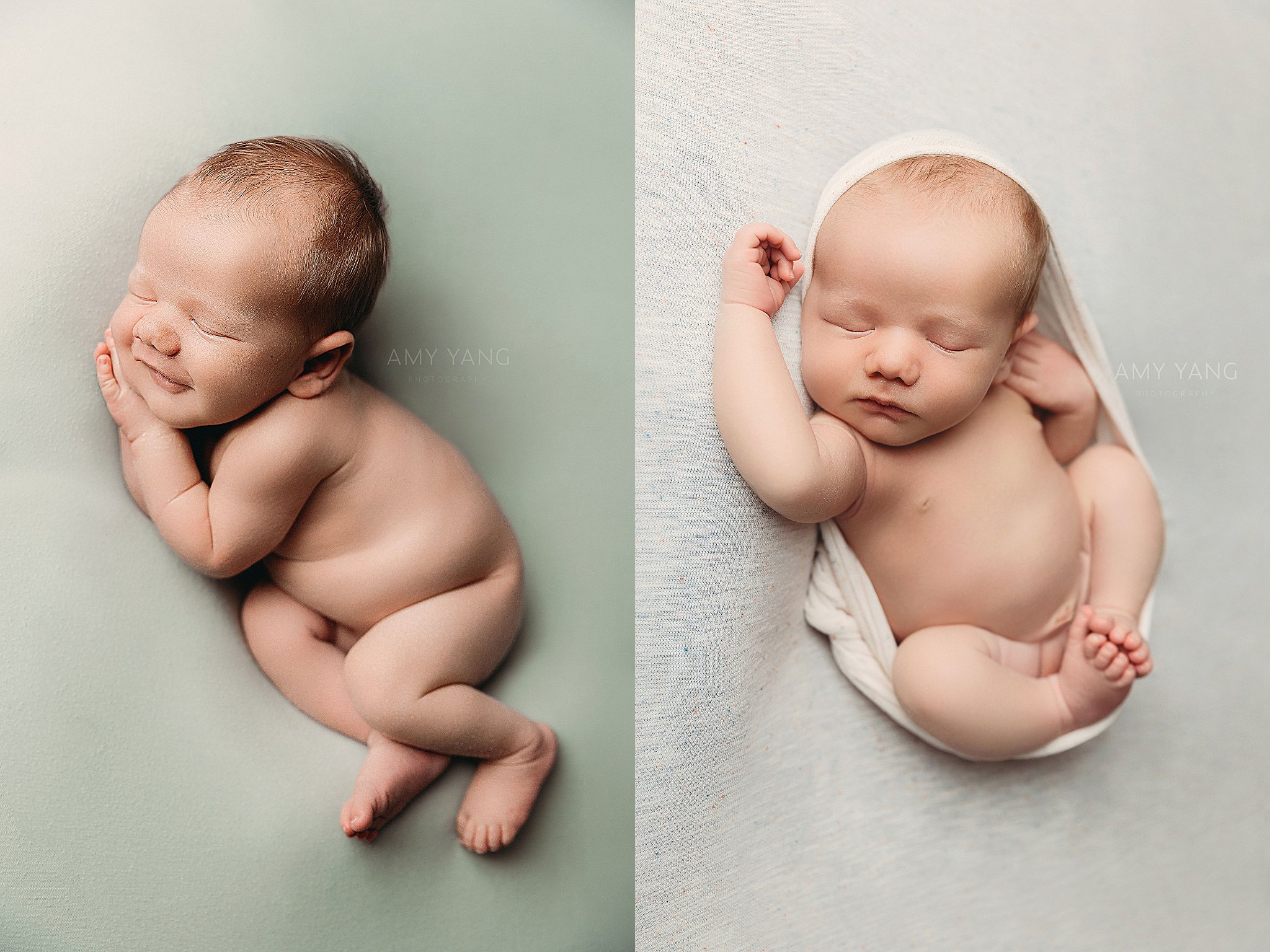 infant smiles while sleeping by Amy Yang Photography