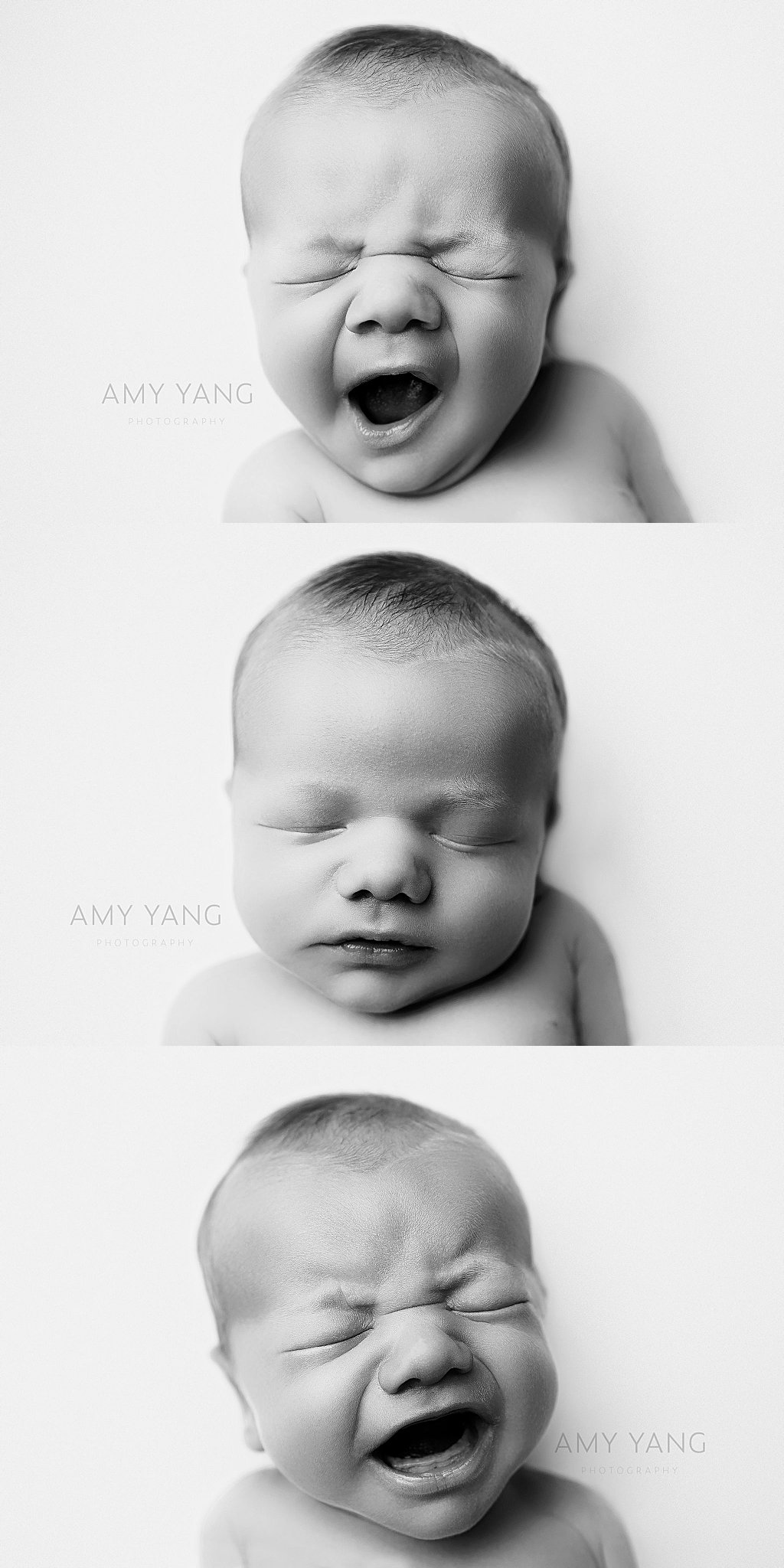 baby makes different faces yawning, sleeping, and crying during studio session experience