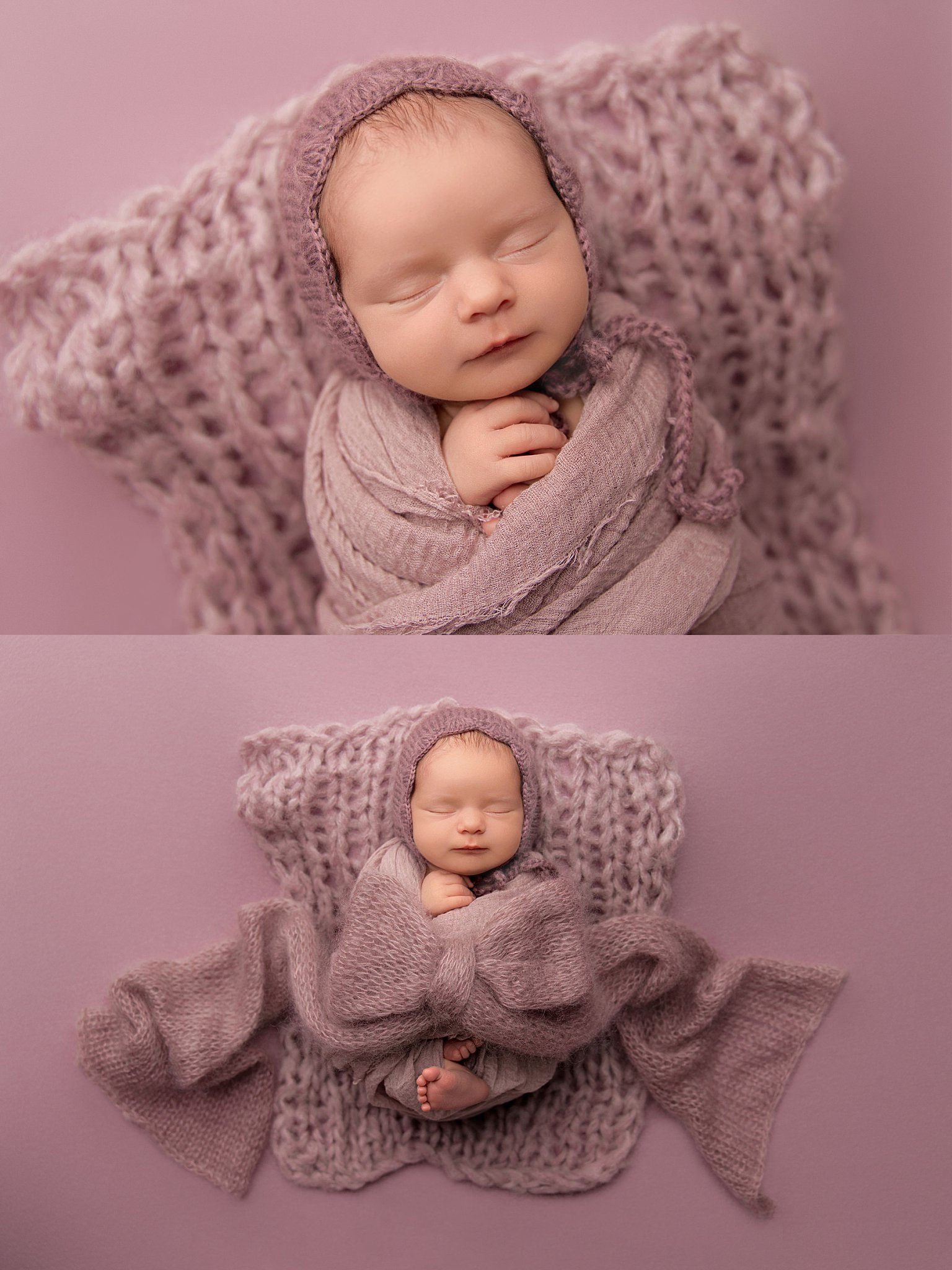 big bow lays across wrapped baby for swaddled newborn session