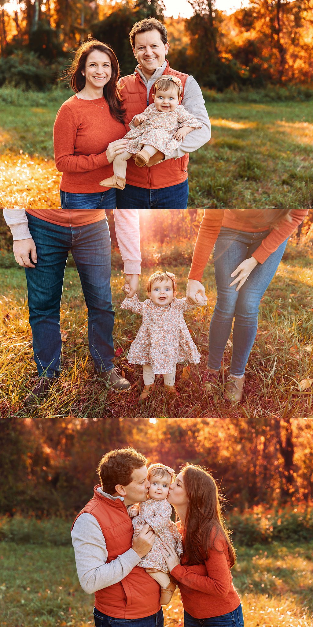 mom and dad hold baby's hands as she stands by Amy Yang Photography