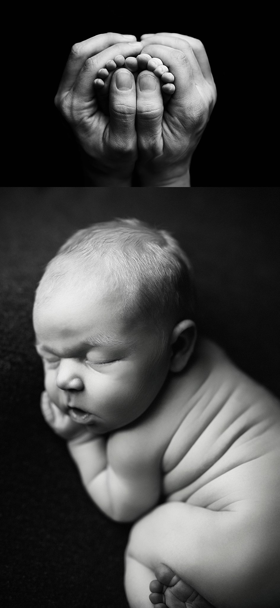 dad's hands hold tiny baby toes by Amy Yang Photography