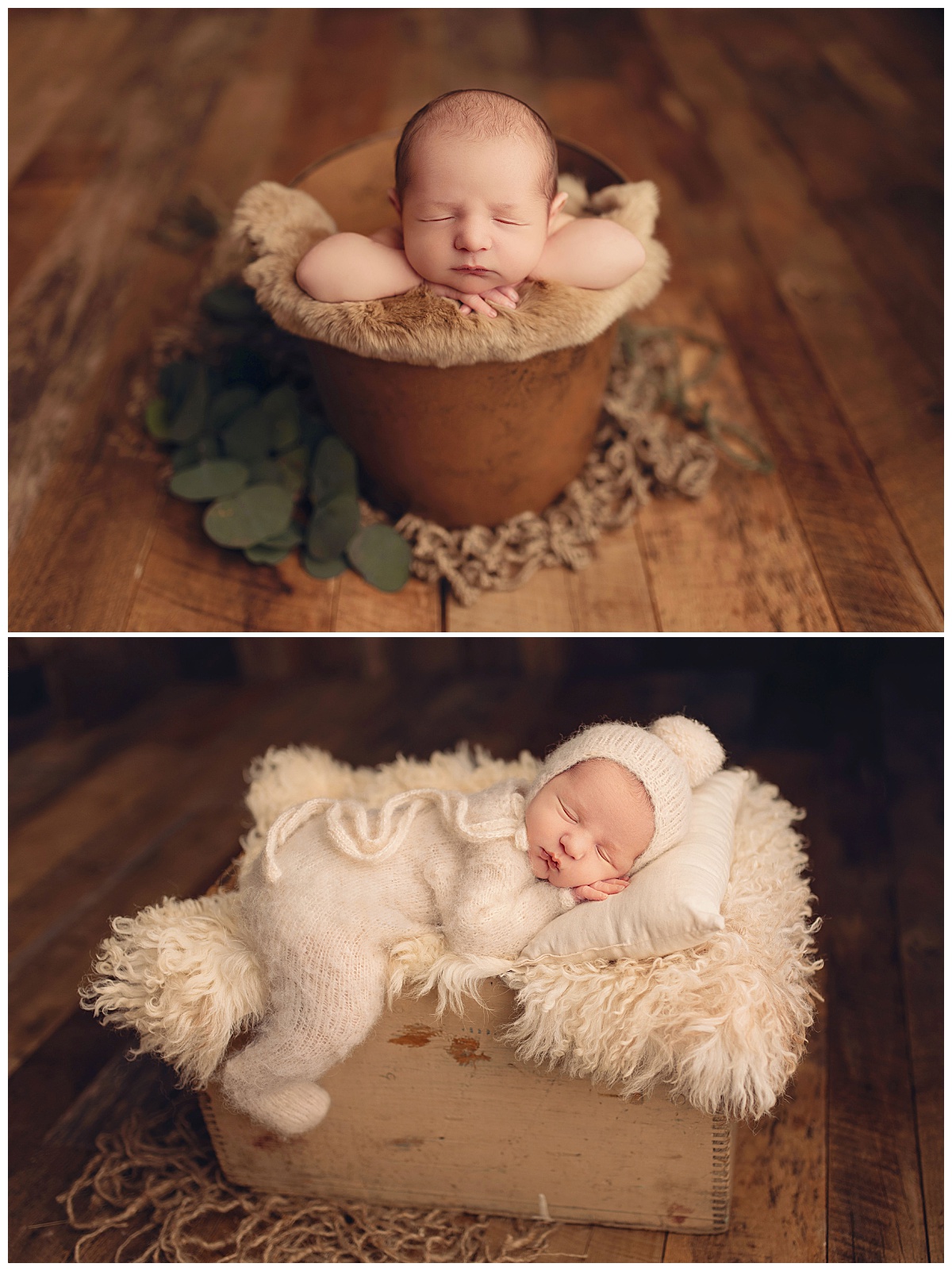 baby sleeps in a bucket by Amy Yang Photography