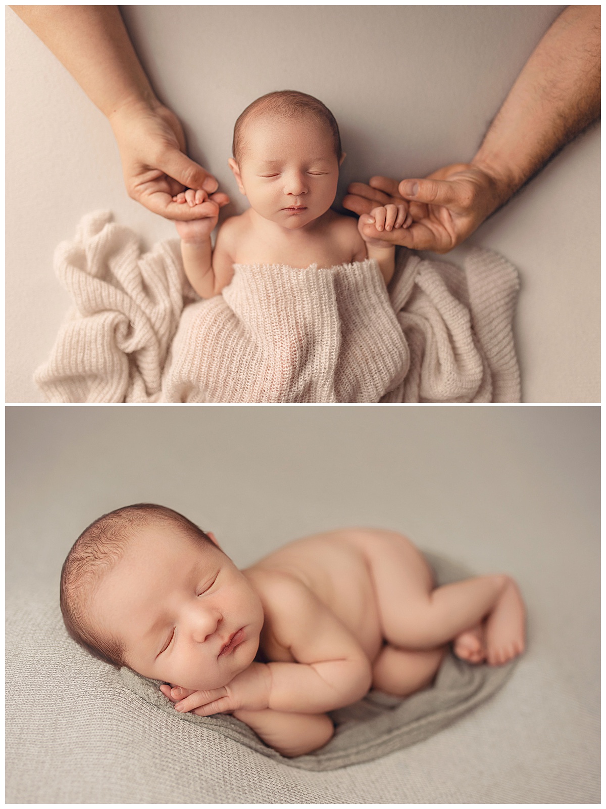 parents hold hands of sleeping baby by Amy Yang Photography