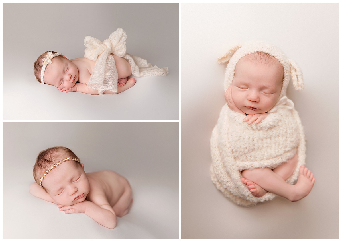 baby is wrapped in a bow during  fine art newborn studio session