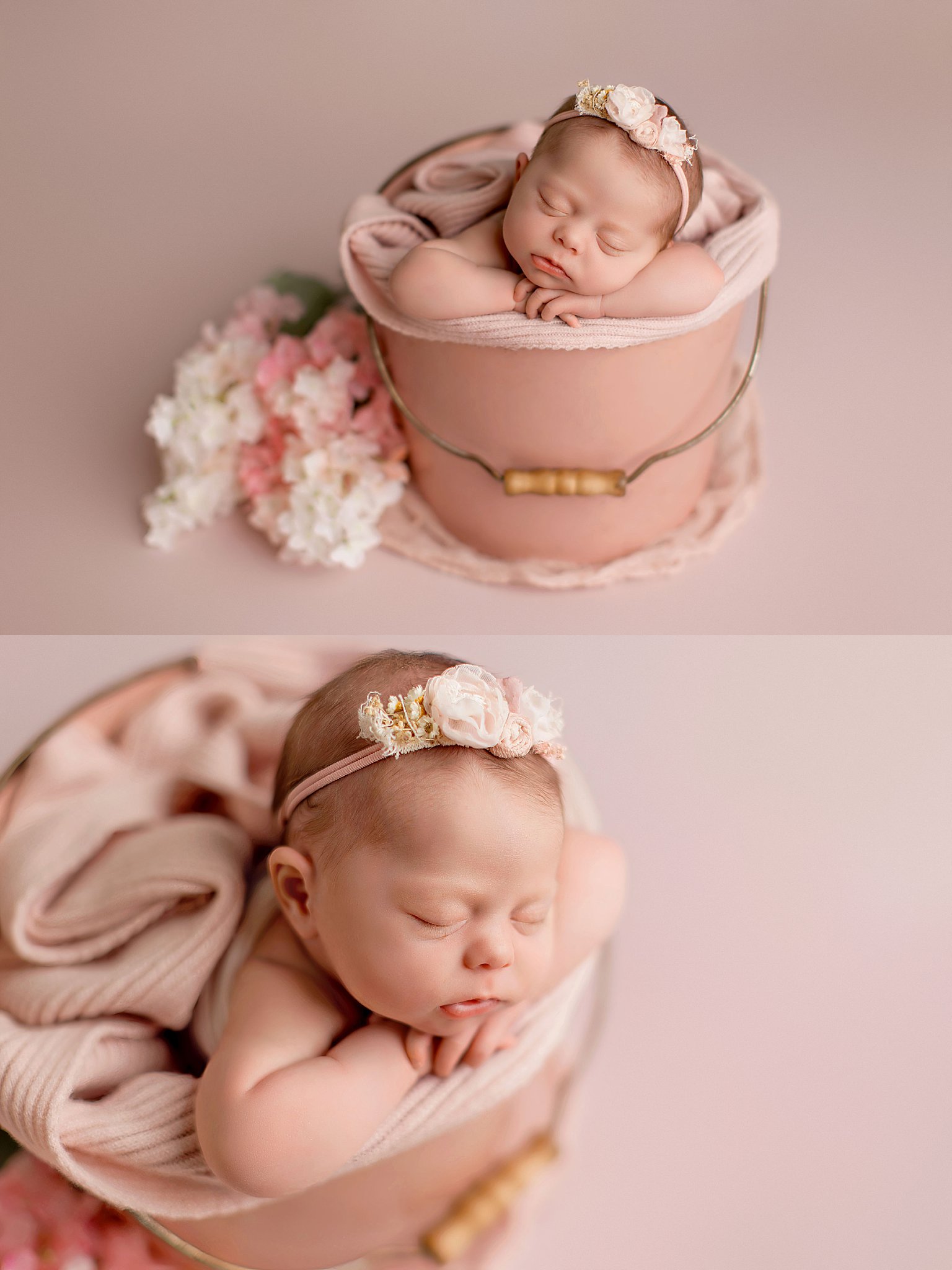 little one rests head on side of bucket as she sleeps by Amy Yang Photography